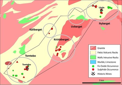 Figure 1: Geological Work Areas on the Tomtebo Property (CNW Group/District Metals Corp.)