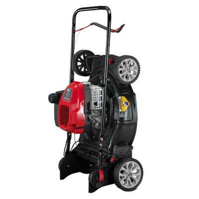 Troy-Bilt® has introduced two new gas-powered walk-behind mowers with SpaceSavr™ storage: the TB260 XP™ self-propelled mower (shown) and the TB170 XP™ push mower. Both models feature a powerful 149cc Troy-Bilt engine and a folding handle that allows the mowers to be stored in small spaces either horizontally or in an upright position. [Photo credit: Troy-Bilt]