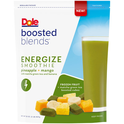 Dole Boosted BlendsTM offer delicious frozen fruit paired with boosted cubes for a perfect, hard-working smoothie.