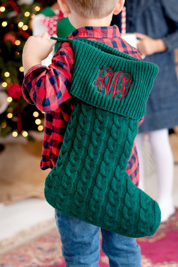 Personalized stockings are available in a wide range of styles and materials including knit stockings.