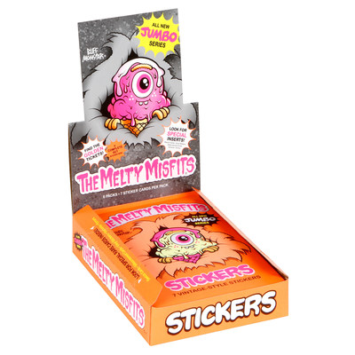 Introducing Buff Monster’s first-ever set of jumbo Melty Misfits card packs, featuring 20 new characters, and newly redrawn artwork and lettering.