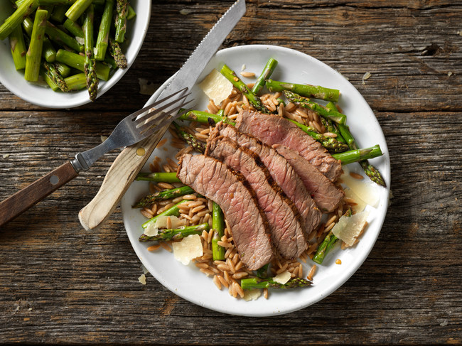 Grilled Top Round Steak with Parmesan Asparagus, courtesy of BeefItsWhatsForDinner.com.