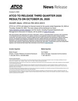 ATCO to Release Third Quarter 2020 Results on October 29, 2020