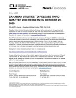 Canadian Utilities to Release Third Quarter 2020 Results on October 29, 2020