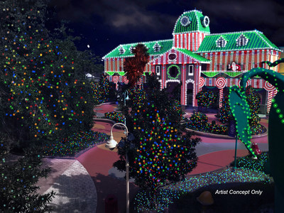 Town Hall aglow at Give Kids The World Village in Kissimmee, an 89-acre non-profit resort that fulfills the wishes of critically ill children - www.gktw.org/lights (PRNewsfoto/Give Kids The World Village)