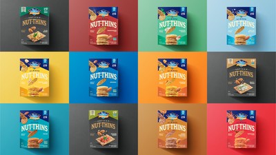 Blue Diamond® recently redesigned packaging for its Nut-Thins® Snack Crackers and is rolling out the line to retailers in October. Shown here is the new look for each of the brand’s 12 Nut-Thins® flavors.