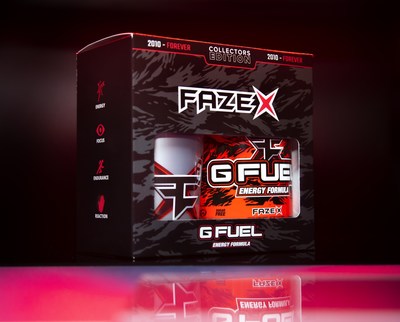 G FUEL FaZe X is a celebration of the 10-year anniversary of FaZe Clan, the world's most prominent and influential gaming organization. The new flavor will be available for sale in 40-serving tubs and limited-edition collectors boxes, which include one 40-serving FaZe X tub and one 16 oz shaker cup, at gfuel.com on October 21st.