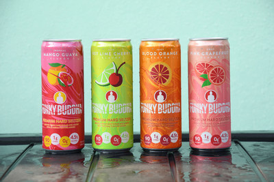 Newly launched Funky Buddha Premium Hard Seltzer flavors include Tropical Mango Guava, Lush Key Lime Cherry, Juicy Blood Orange, and Crisp Pink Grapefruit.