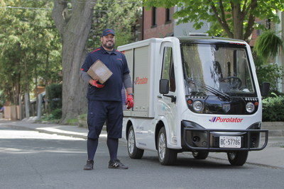 Purolator launches electric low-speed vehicles for delivery in busy urban centres, reducing the organization’s carbon footprint. (CNW Group/Purolator Inc.)