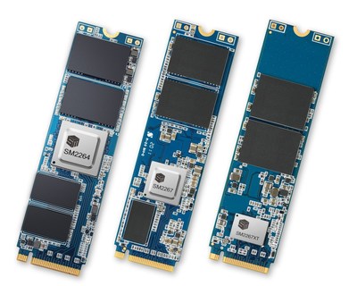 Silicon Motion's PCIe 4.0 NVMe 1.4 controller solutions include SM2264 for performance, SM2267 for mainstream and SM2267XT for value DRAM-less client SSDs.