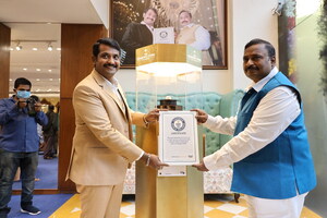 Kotti Srikanth, Owner of The Diamond Store by Chandubhai (A unit of Hallmark Jewellers) achieves The New Guinness World Record for Most Diamonds Set in One Ring