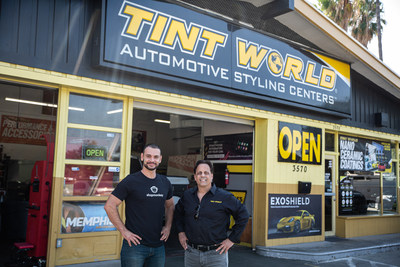 Shopmonkey is providing its business-boosting auto shop management software for 80 U.S. locations of top auto accessory franchise Tint World. Pictured: Shopmonkey CEO and founder Ashot Iskandarian (left) and Tint World president and CEO Charles J. Bonfiglio (right).