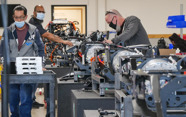Electric drivetrains being assembled at Lightning eMotors' facility in Loveland, CO