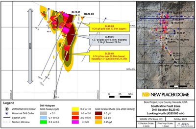 Figure 2. Bolo Gold Project 2020 BL20-03 Drill Section (CNW Group/New Placer Dome Gold Corp.)