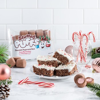 With the chocolate inside the marshmallow, Chocolate Peppermint Bark tastefully adding a chocolate peppermint twist to any dessert or treat to keep the celebration going all season long.