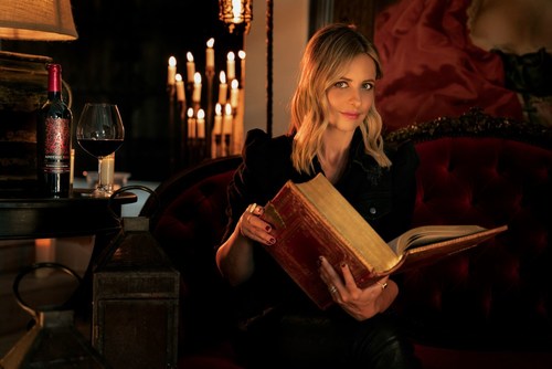 Celebrate at home - Sarah Michelle Gellar sips a glass of Apothic Red as she embarks on the Evening of Intrigue: Choose Your Apothic Journey leading up to Halloween. Photo credit: Kurt Iswarienko/Apothic Wines.