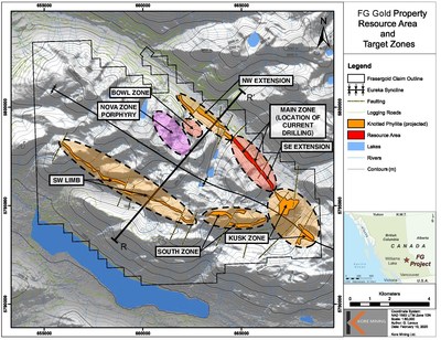 Figure 2 – Property Map with Exploration Zones and Projected Trend (CNW Group/Kore Mining)