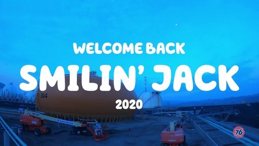 The making of Smilin' Jack at the Phillips 66 Los Angeles Refinery. In 2020, Smilin' Jack is wearing a face mask.