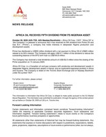 Africa Oil Receives Fifth Dividend From Its Nigerian Asset (CNW Group/Africa Oil Corp.)
