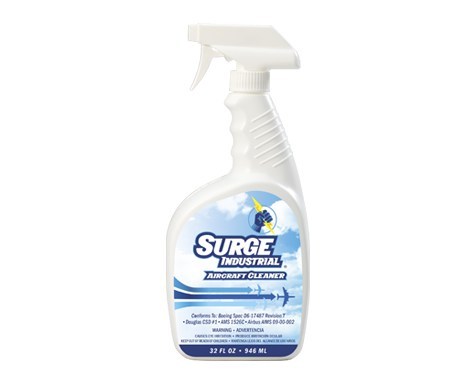Ready-to-use 32 oz spray water-based aircraft cleaner bottle of Surge Industrial Aircraft Cleaner