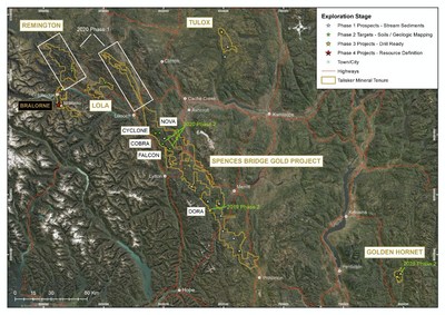 Figure 1 - Location Map of Talisker’s Greenfields project areas including Spences Bridge and Golden Hornet (CNW Group/Talisker Resources Ltd)