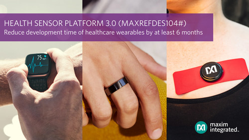 Maxim Integrated’s Health Sensor Platform 3.0 (HSP 3.0), also known as the MAXREFDES104# reference design, reduces development time of healthcare wearables by at least six months. The wrist form factor reference design is ready to collect blood oxygen, ECG, heart rate, body temperature and activity data.