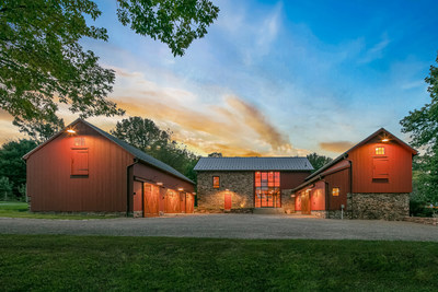 Stone Creek Farm’s unique, 3-part barn complex offers a central structure with beautiful wood and stone interiors – an ideal venue for parties, a fitness center or “modern man cave” – and a lower-level garage. Two utility barns flank the central building, both with upper-level storage lofts. All barns are heated, and are built upon portions of the historic farmhouse’s stone walls. NewJerseyLuxuryAuction.com.