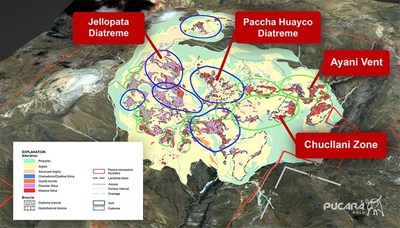 Figure 1. Lourdes project hydrothermal alteration, diatreme breccias, and Phase 1 drill targets. (CNW Group/Pucara Gold Ltd.)