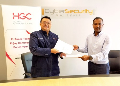 HGC signs MoU with CyberSecurity Malaysia cementing national telecoms cybersecurity. (From Left to Right:  Dato' Ts. Dr. Haji Amirudin Bin Abdul Wahab, CyberSecuity Malaysia’s Chief Executive Officer and Ravindran Mahalingam, HGC’s SVP of International Business)