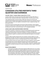 Canadian Utilities Reports Third Quarter 2020 Earnings