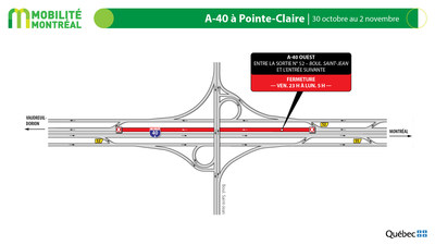 A40 OUEST  Pointe-Claire, fin de semaine du 30 octobre (Groupe CNW/Ministre des Transports)