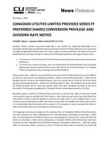 Canadian Utilities Limited Provides Series FF Preferred Shares Conversion Privilege and Dividend Rate Notice