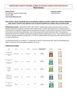 Miss Vickie's® Issues Voluntary Recall In Ontario, Quebec &amp; Atlantic Canada On A Limited Number Of Miss Vickie's® Potato Chip Products Due To Isolated Reports Of A Small Piece Of Glass In Bag