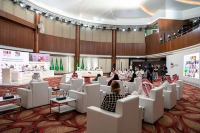 Global cultural leaders listen to Saudi Minister of Culture HH Prince Badr bin Abdullah bin Mohammed bin Farhan deliver his opening remarks at the Joint Meeting for the Ministers of Culture on the sidelines of the G20. 