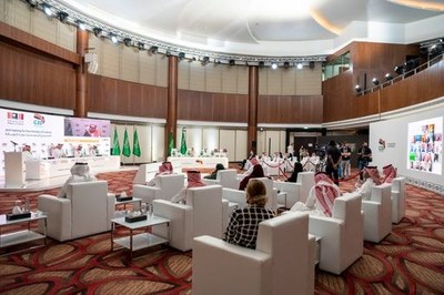 Global cultural leaders listen to Saudi Minister of Culture HH Prince Badr bin Abdullah bin Mohammed bin Farhan deliver his opening remarks at the Joint Meeting for the Ministers of Culture on the sidelines of the G20.