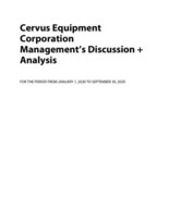 Cervus Q3 2020 Quarterly Report (CNW Group/Cervus Equipment Corporation)