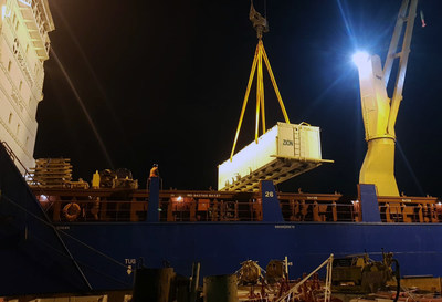 Zion Oil & Gas rig and equipment being loaded on a BBC Chartering ship, BBC Bangkok, on November 4, 2020.