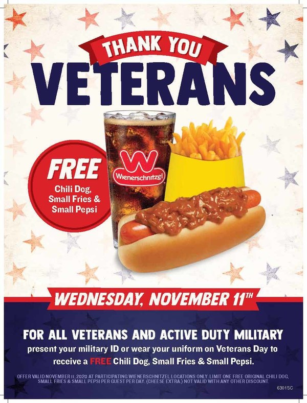 Wienerschnitzel Offers Veterans & Active Service Members a Free Meal On