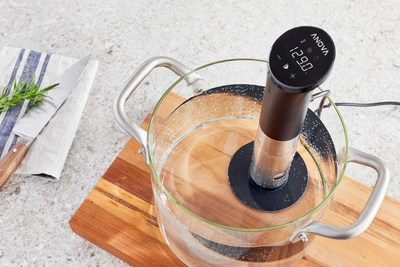 The Anova Precision Cooker Base attaches to the bottom of the Anova Precision Cooker and allows your device to stand upright.