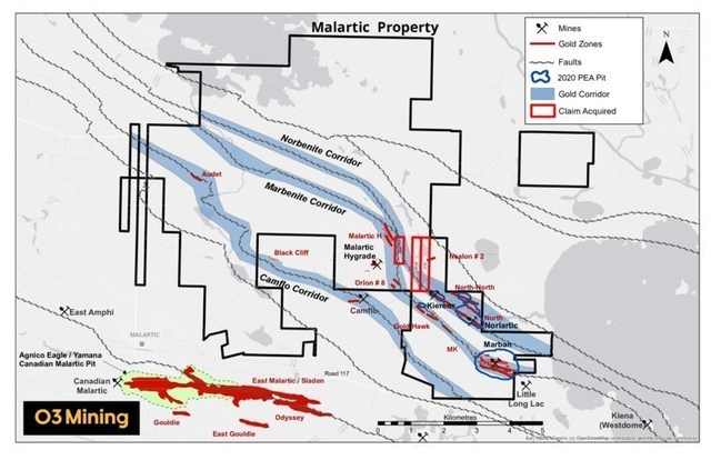 Figure 1: Location of Claims (CNW Group/O3 Mining Inc.)
