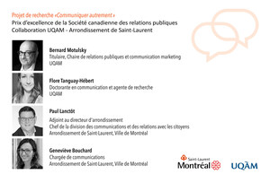 Prix d'excellence de la Société canadienne de relations publiques - Saint-Laurent et l'Université du Québec à Montréal récompensés pour leur projet de recherche sur la communication municipale