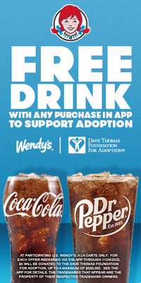 Wendy’s Invites Fans to Support the Dave Thomas Foundation for Adoption with In-App Drink Offer and Frosty Key Tag Promotion for National Adoption Month this November.
