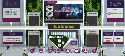 The overview of ASEAN Super 8 Virtual Connect Exhibition's main lobby. Accessible to Exhibition Hall, Webinar, Business Matching and Innovation Tech Zone.
