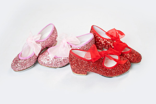 Dreamy Dancers Pink and Red Glitter Tap Shoes for Kids