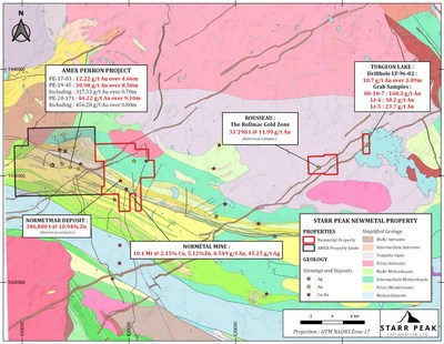 Figure 1: Geological Map of the NewMétal property with respect to Amex Exploration’s Perron Project. (CNW Group/Starr Peak Exploration Ltd.)