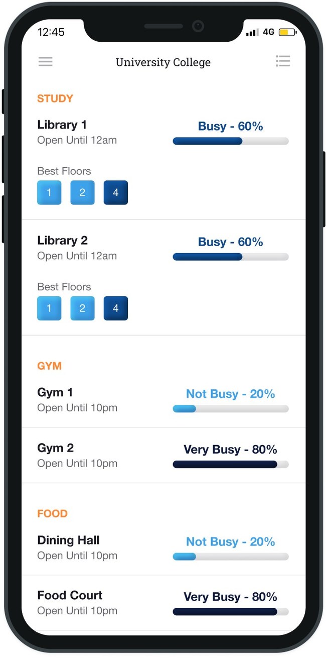 Occuspace monitors occupancy levels in high-traffic areas, allowing visitors to check for crowds in real-time via a mobile app.