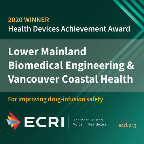 ECRI, the most trusted voice in healthcare, names Vancouver Coastal Health and Lower Mainland Biomedical Engineering as winners of its 14th Health Devices Achievement Award. The Canadian healthcare organizations uncovered the cause of potentially fatal medication over-infusions, work that led to a global recall of hundreds of millions of defective infusion pump tubing sets. ECRI's annual award recognizes achievement in patient safety, cost reduction, or health technology management.