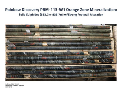 Core Photo: Rainbow Discovery PBM-113-W1 Orange Zone (CNW Group/Callinex Mines Inc.)