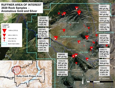Ruffner Area of Interest - 2020 Rock Samles - Anomalous Gold and Silver (CNW Group/Stuhini Exploration)