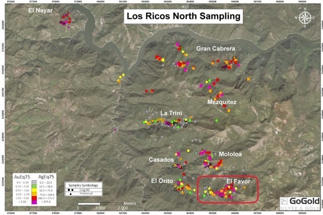 Figure 4: Los Ricos North – Targets and Sampling (CNW Group/GoGold Resources Inc.)